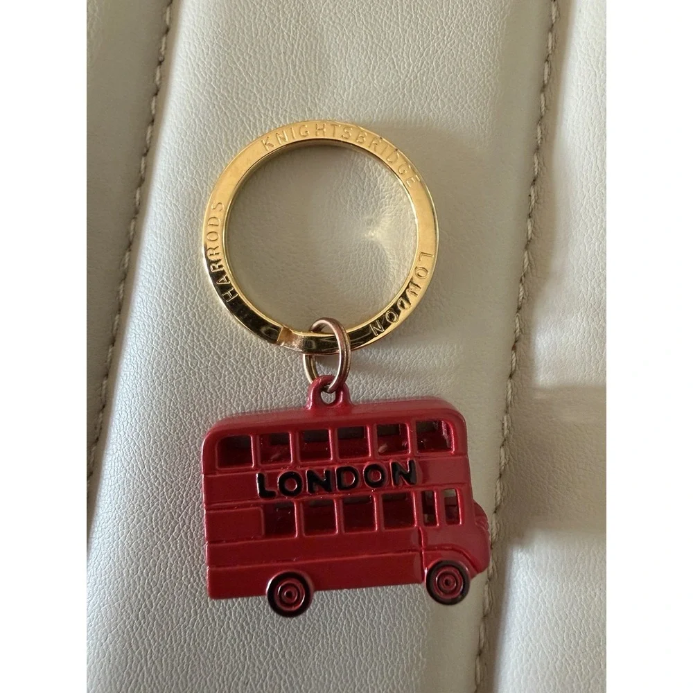 Harrods Knightsbridge London England Double Decker Bus Keychain Fob UK Key Ring